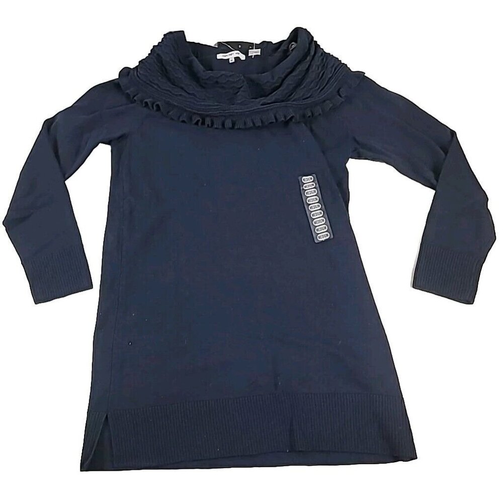 Eight Eight Eight Women Cotton Pullover Sweater M Blue Cowl Neck Knit Tunic NWT